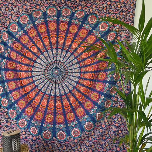 Miniatura 2 de Momomus Tapiz Mandala 100 Algodón - Tapiz De Pared, Póster Para Pared Grande En Tela O Tapiz Decorativo De Pared - Ideal Como Decoración De Habitación, Salón Y Dormitorio - Rojo Y Azul, 210x230 Cm