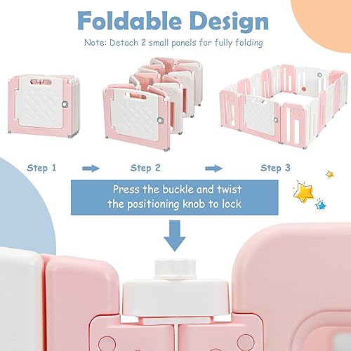 Miniatura 5 de Costzon Corralito para bebés, 16 paneles extra grande para bebés y niños pequeños, centro de juegos de actividades plegable con puerta de seguridad,