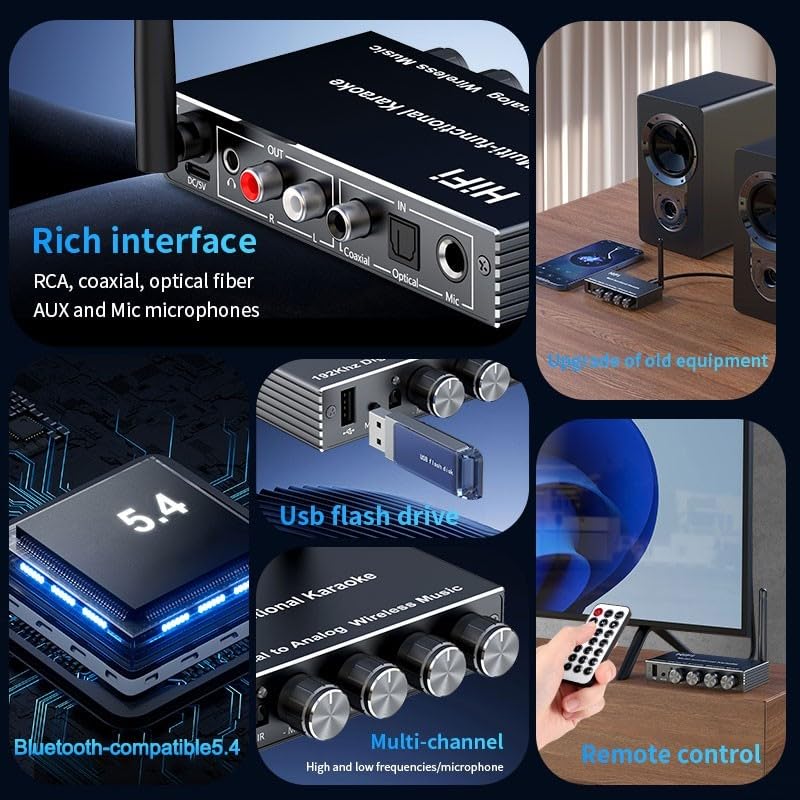 Ricevitore Bluetooth 5.4 per HiFi, adattatore audio wireless con ingressi AUX/MIC/USB, ricevitore audio Bluetooth per PC/Mac/Smartphone/Tablet/ricevitore AV