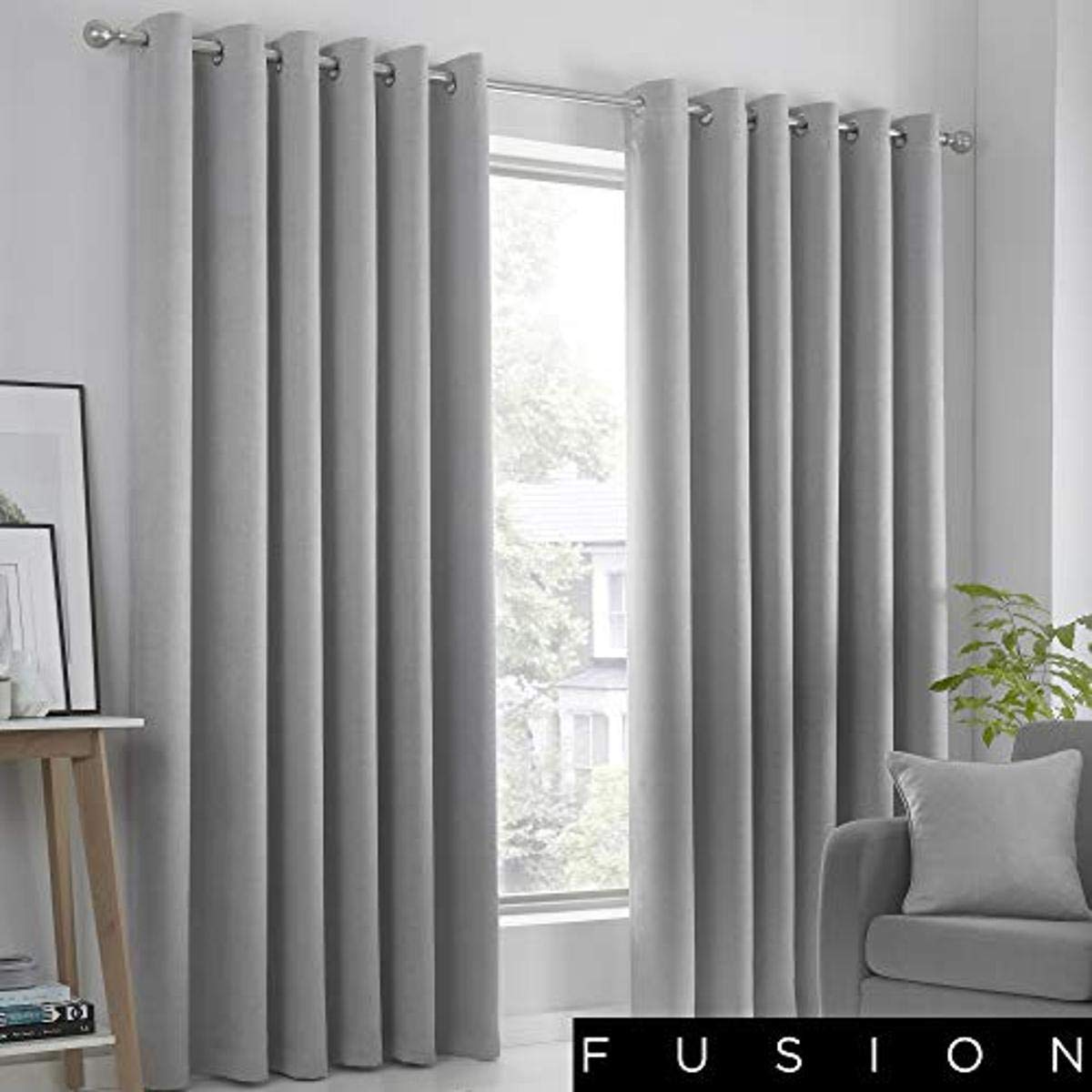 Vogue Textured Curtains Dim Block out Thermal Eyelet Ring Top 66x90 Silver Grey