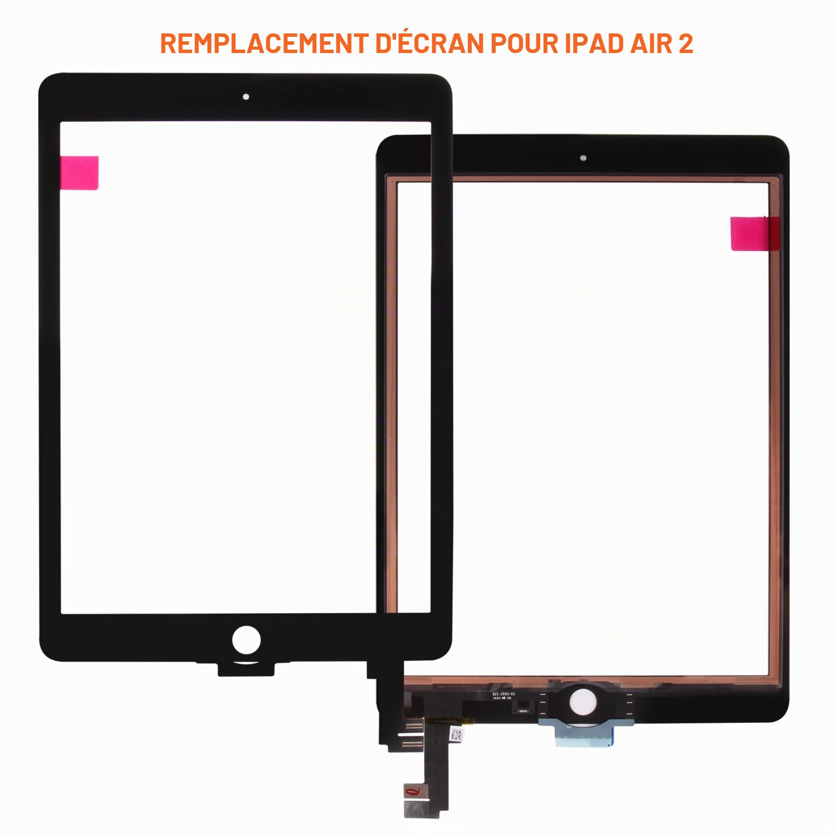Écran pour iPad Air 2 9.7 A1566 A1567 Écran Tactile pour iPad Air 2nd Génération Numériseur Verre Capteurs Écran Remplacement Kit (Noir)