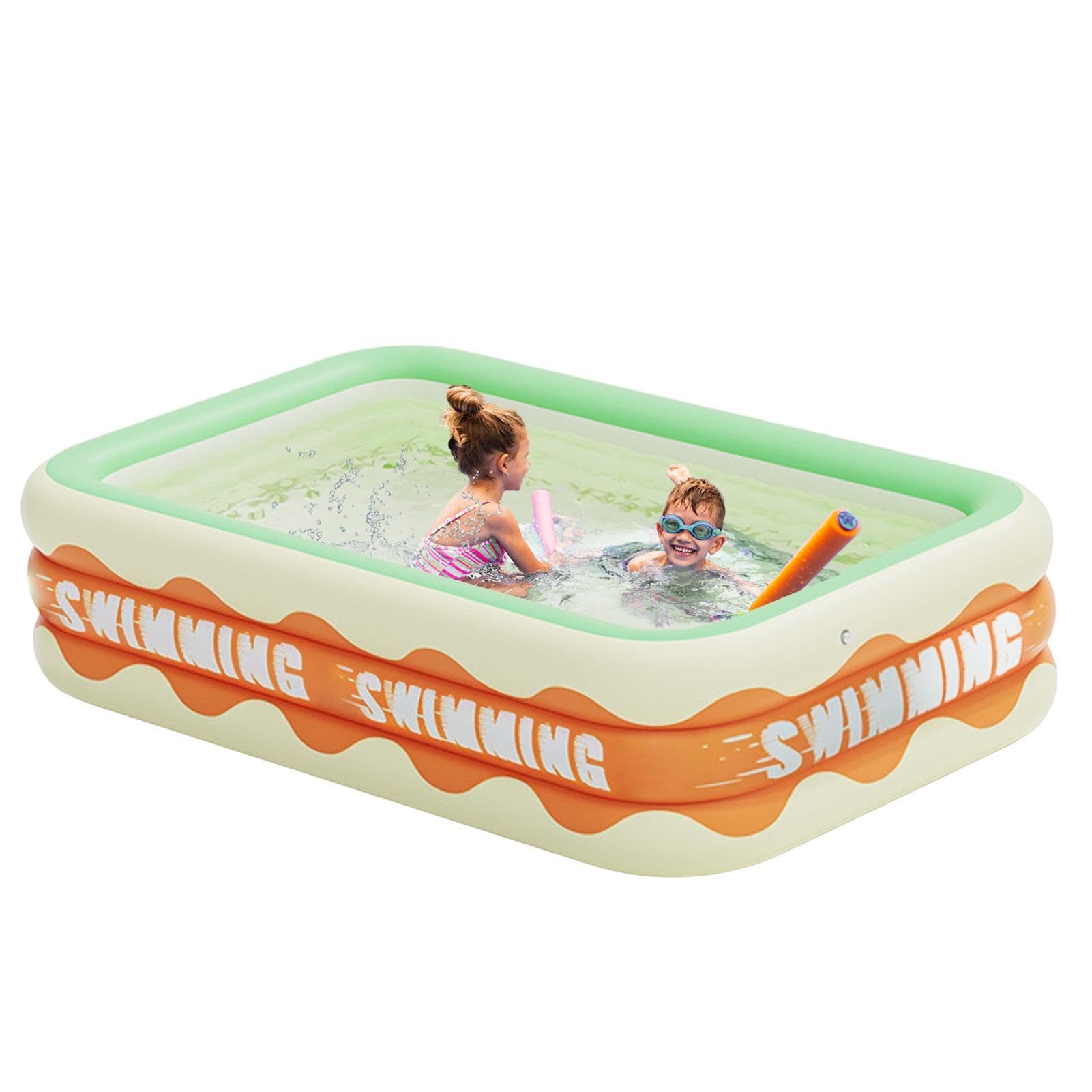 Aeutwekm Piscina para niños Piscina Inflable - Piscinas Familiares rectangulares sobre el Suelo para Fiestas de Verano al Aire Libre en el Patio Trasero, 150x105x50cm