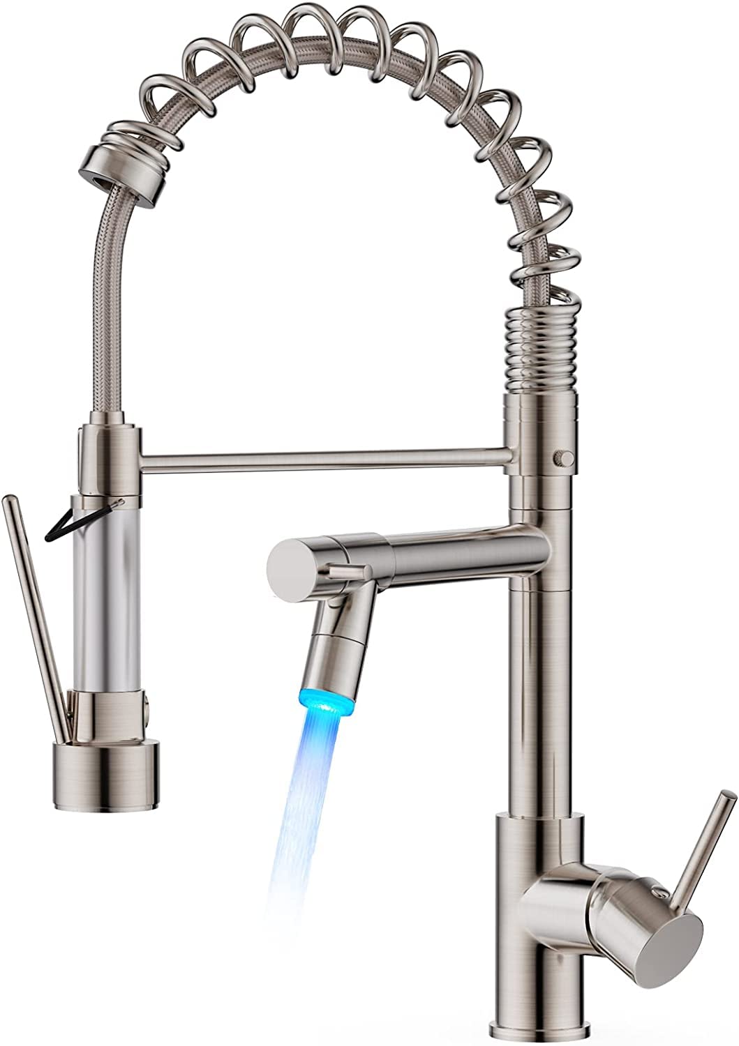 LED Kitchen Tap, Kitchen Mixer Taps with Two Spouts, Commercial Spring Swivels 360 Single Handle, Stainless Steel