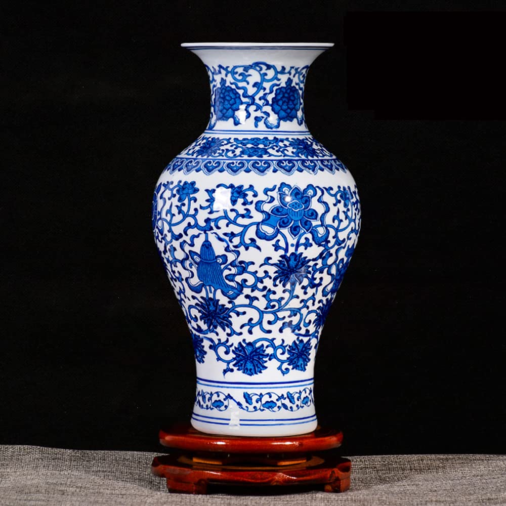 asdchZen Chinoiserie Blue And White Porcelain Vase Jingdezhen Porcelain Flower Arrangement Antique Chinese Living Room Decoration Collection Ornaments