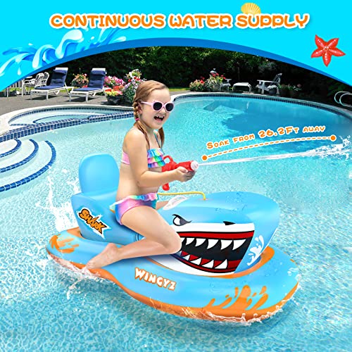 Wingyz Inflatable Pool Floats For Kids With Built-In Water Gun, Swimming Pool Float Toys Boat For Toddlers, Shark Shaped Ride-On Pool Floaties For Boys Girls Aged 3-12 For Summer Pool Beach #TOP3