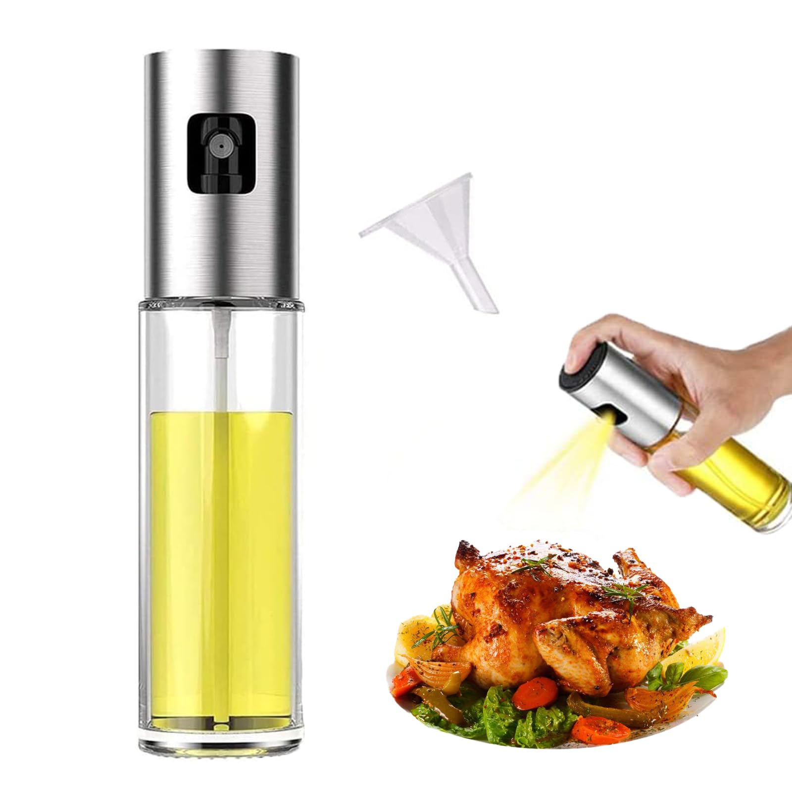 KISUOMAOYI Oil Sprayer Dispenser, Oil spray bottle Vinegar Sprayer, Dressing Spray Grilling Olive Oil Glass Bottle 100ml, Kitchen Gadgets Air Fryer Kitchen Cooking Salad Baking BBQ, Transparent (004)