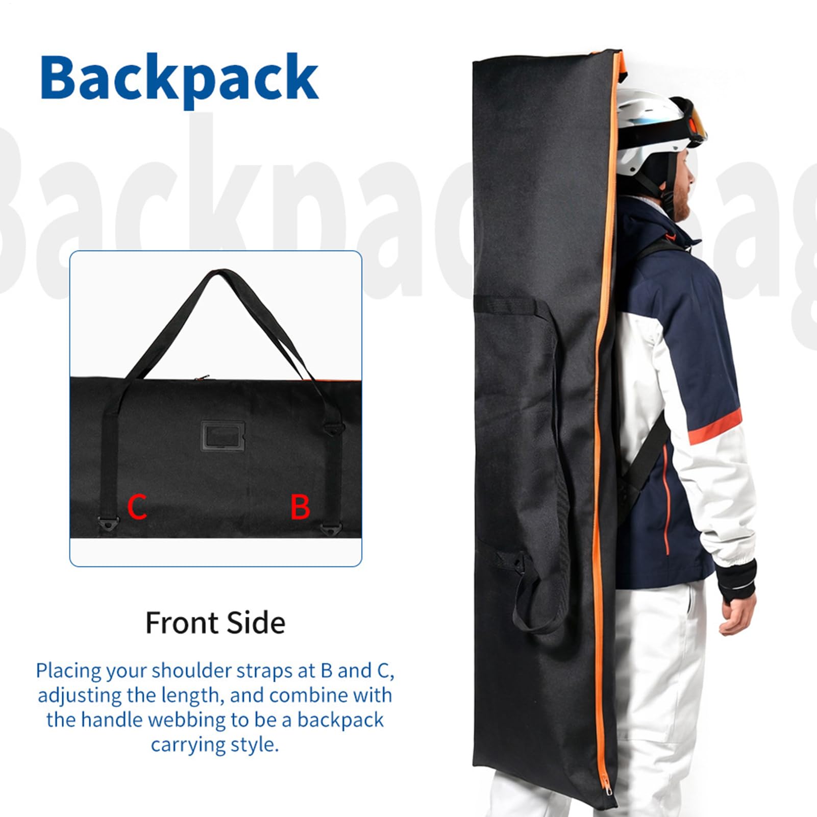 Schneeskitasche, wasserdichte Aufbewahrung, 167 x 41 cm, Snowboardtasche, Wintersporttasche, Schutzausrüstung, für Herren, Damen, Training