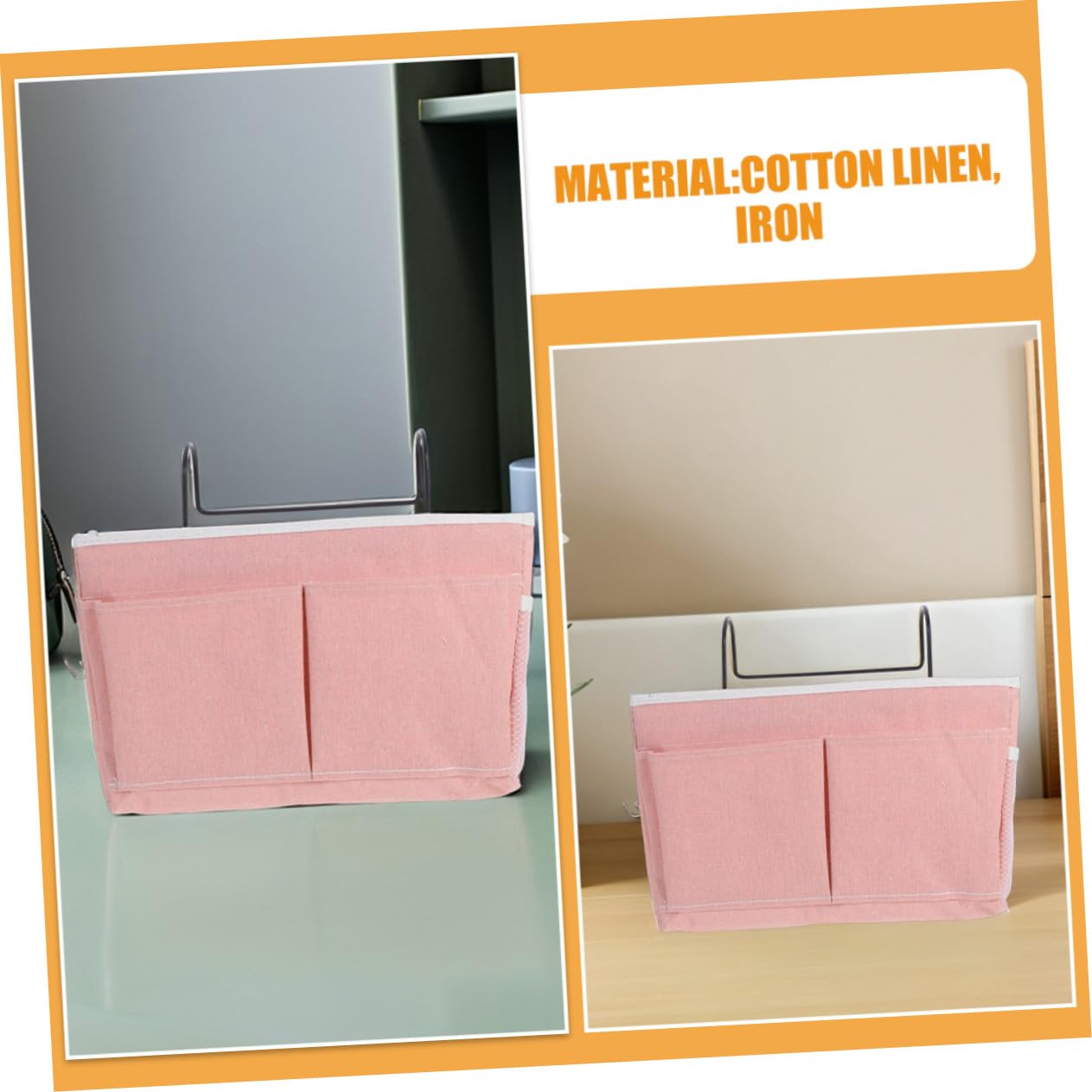 2 pezzi Borsa Portaoggetti da Appendere al Comodino in Tessuto con Tasche Multiple per Camera da Letto e Dormitorio Organizer Sospeso per Libri Riviste ed Essenziali da Rosa