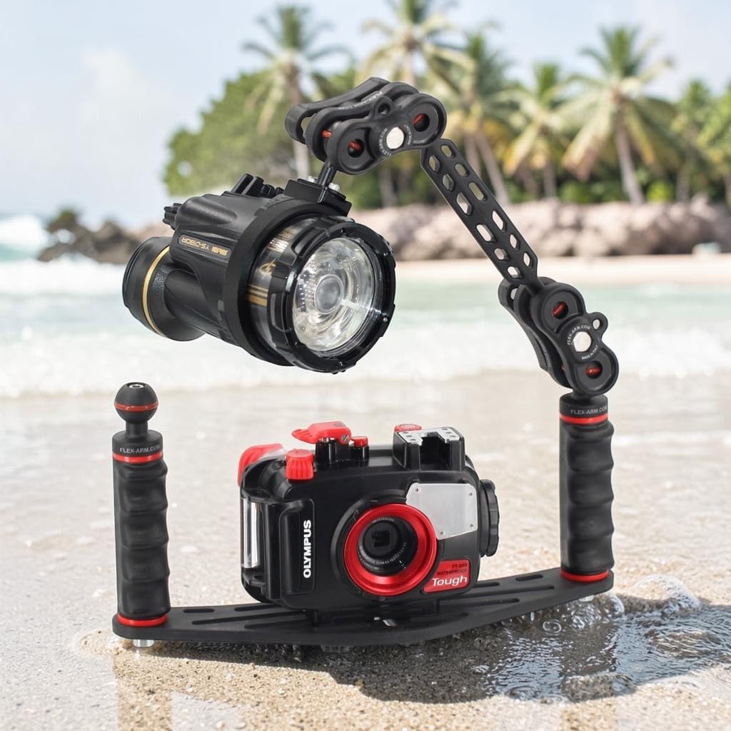 Pletina para Carcasas Submarinas con Doble Puño Bola 25 mm y Brazo Solo 18 cm y Terminación Ys Fotografía Submarina de Buceo FLEX-ARM ST20212