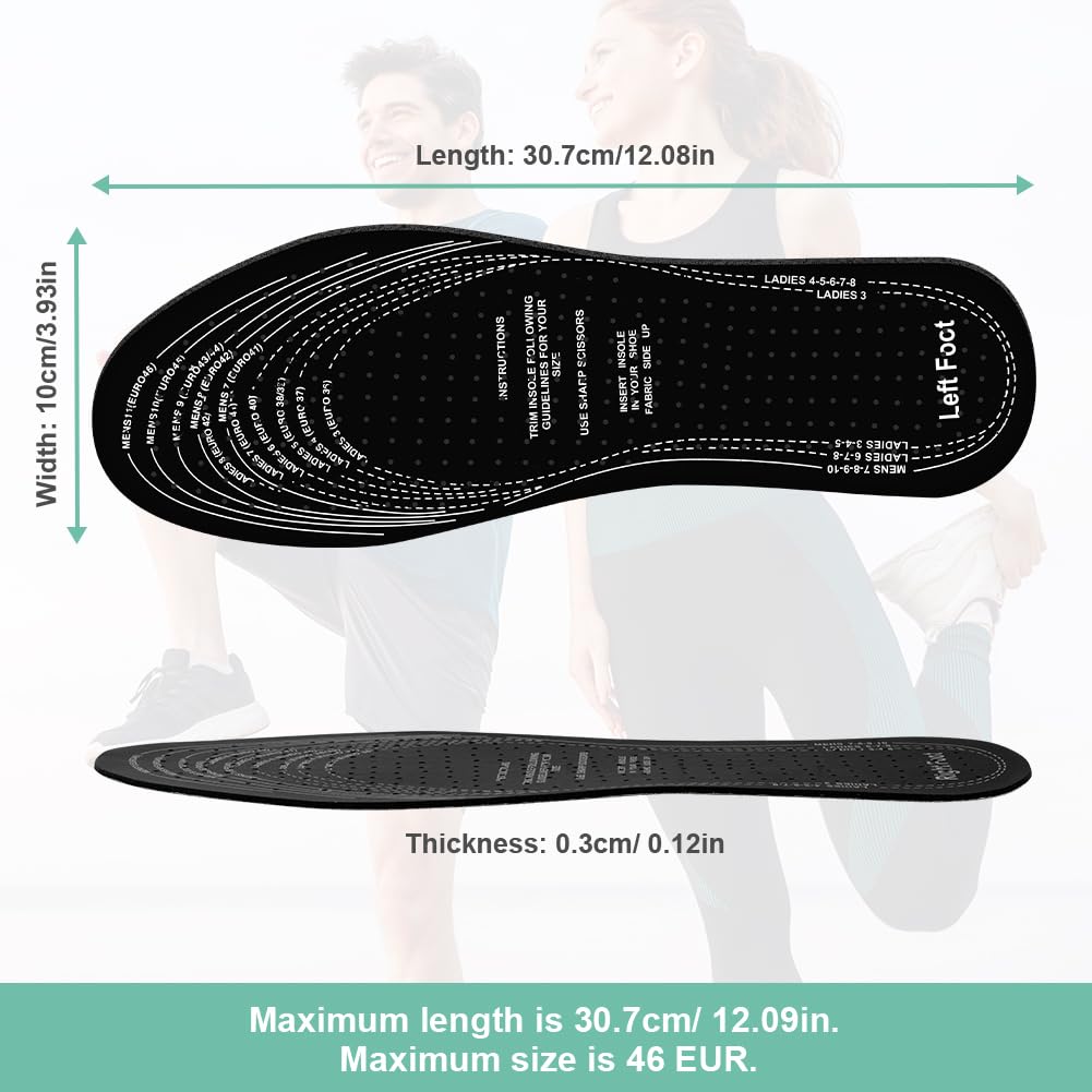 AMFUN 8 Paia Solette Anti Sudore, Inserti in Cotone Traspirante Mangia Odori, Tagliati su Misura, Solette Scarpe in Morbida Schiuma di Lattice con Carbone Attivo Mangia Odori