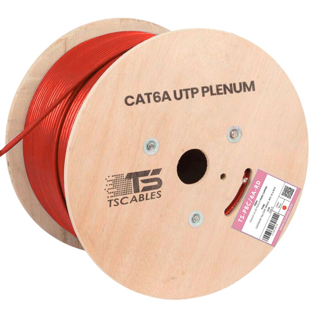 TSCables | Cat6A Plenum (CMP) 1000ft, 750Mhz, PoE++ (4PPoE) | 100% Solid Bare Copper | 23AWG Unshielded Twisted Pairs (UTP), Available in 9 Colors for
