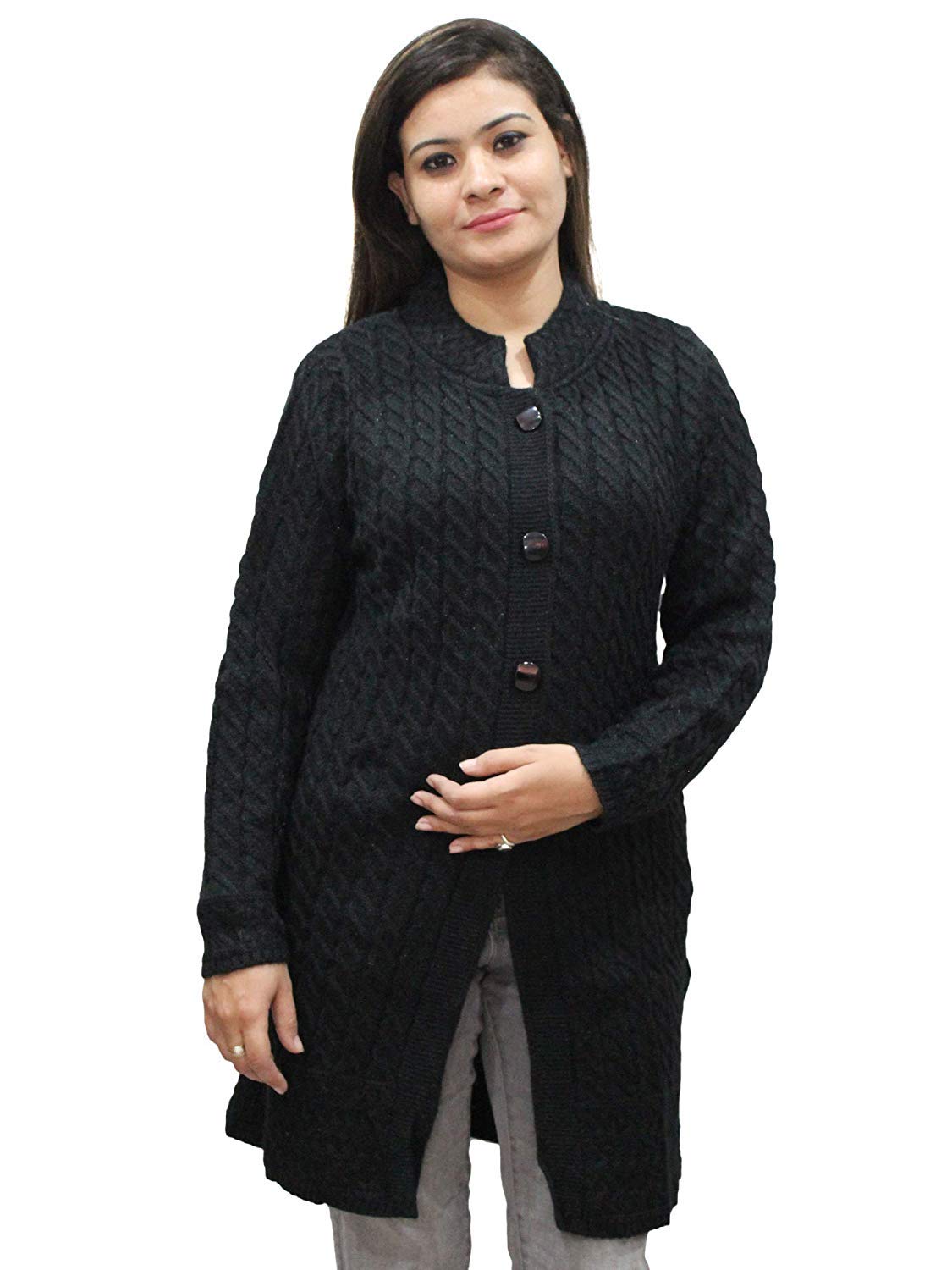 hautemoda Women's Wool Banded Collar Cardigan-picture-18