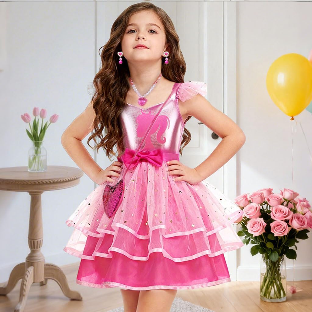 Pink Cosplay Costume for Girls Halloween Birthday Party Dress up Outfits with Accessories - Image 2