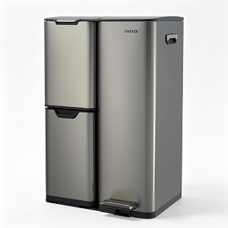 Garvee 3 Compartment Trash Can, 16 Gal Garbage and Recycle Bin Combo