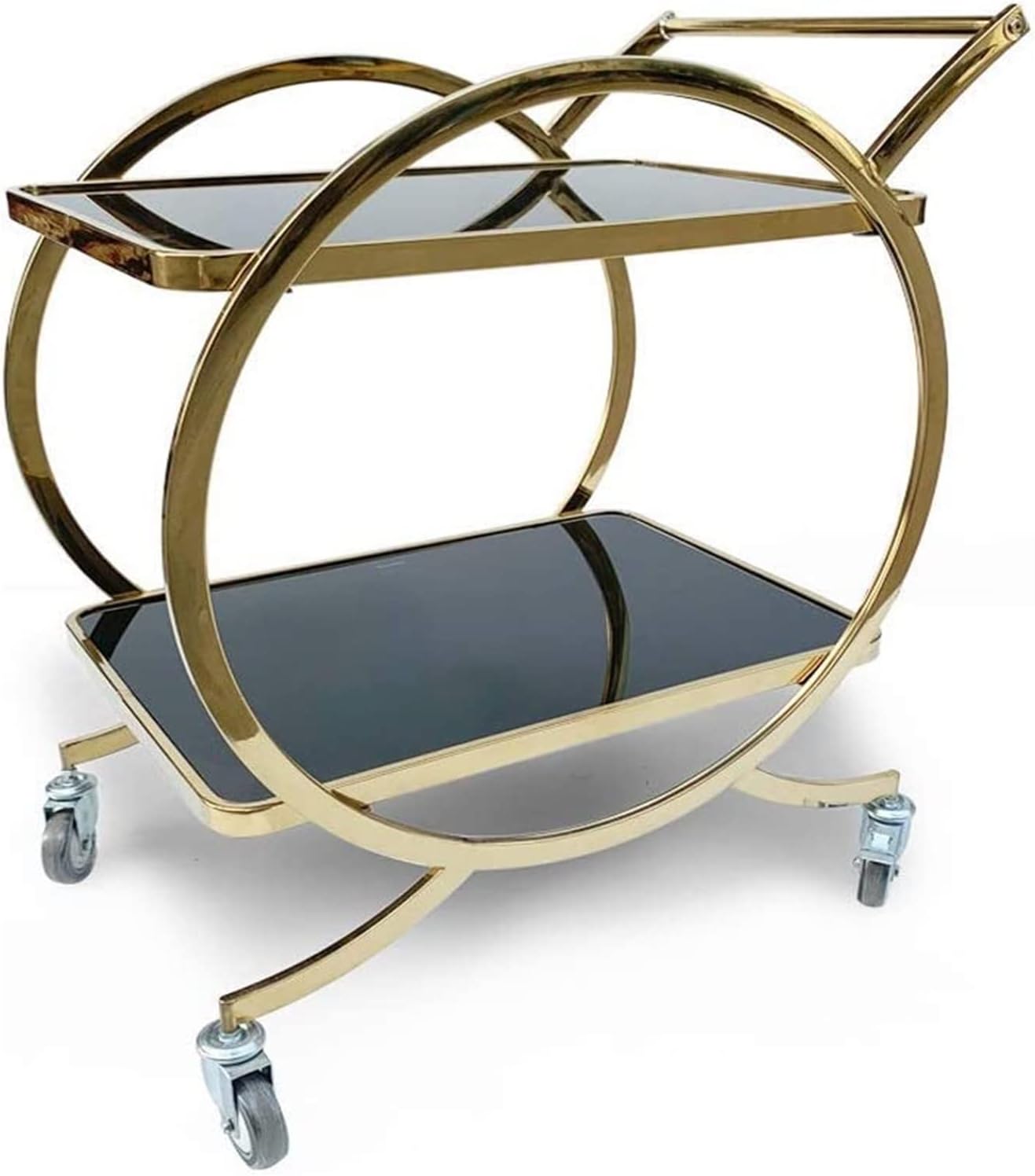 Bar Cart, Home Bar Hotel Serving Cart Wine Cart - Gold Drinks Kitchen Trolley Serving Bar Cart On Wheels with Glass Bar Cart Drinks Serving Tea Trolley，Cocktail Party