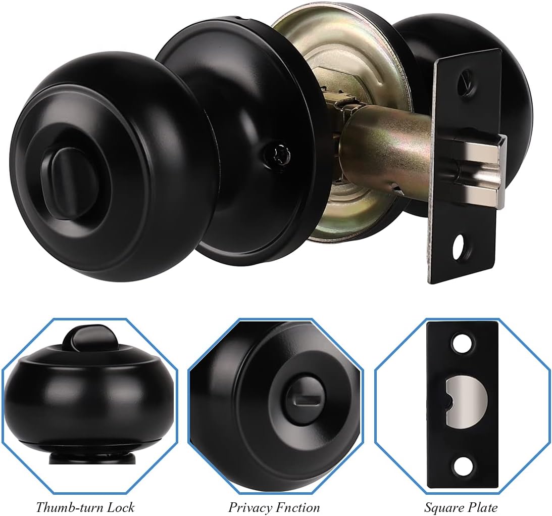 Best Seller Gobrico Black Interior Door Lockset Privacy Door Knobs for Bedroom Bathroom, Closet Door Handles Locks, no Key, Flat Ball Style,5 Pack