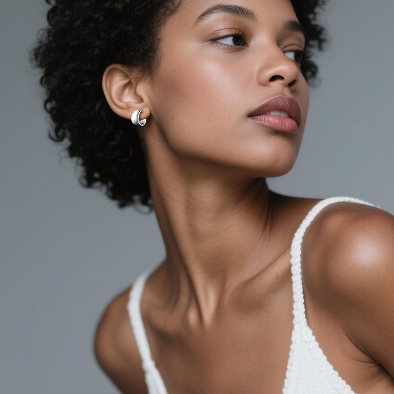 Sterling Silver Hoop Earrings for Women Hypoallergenic Chunky Stud Earrings Silver Jewelry for Women - Image 3