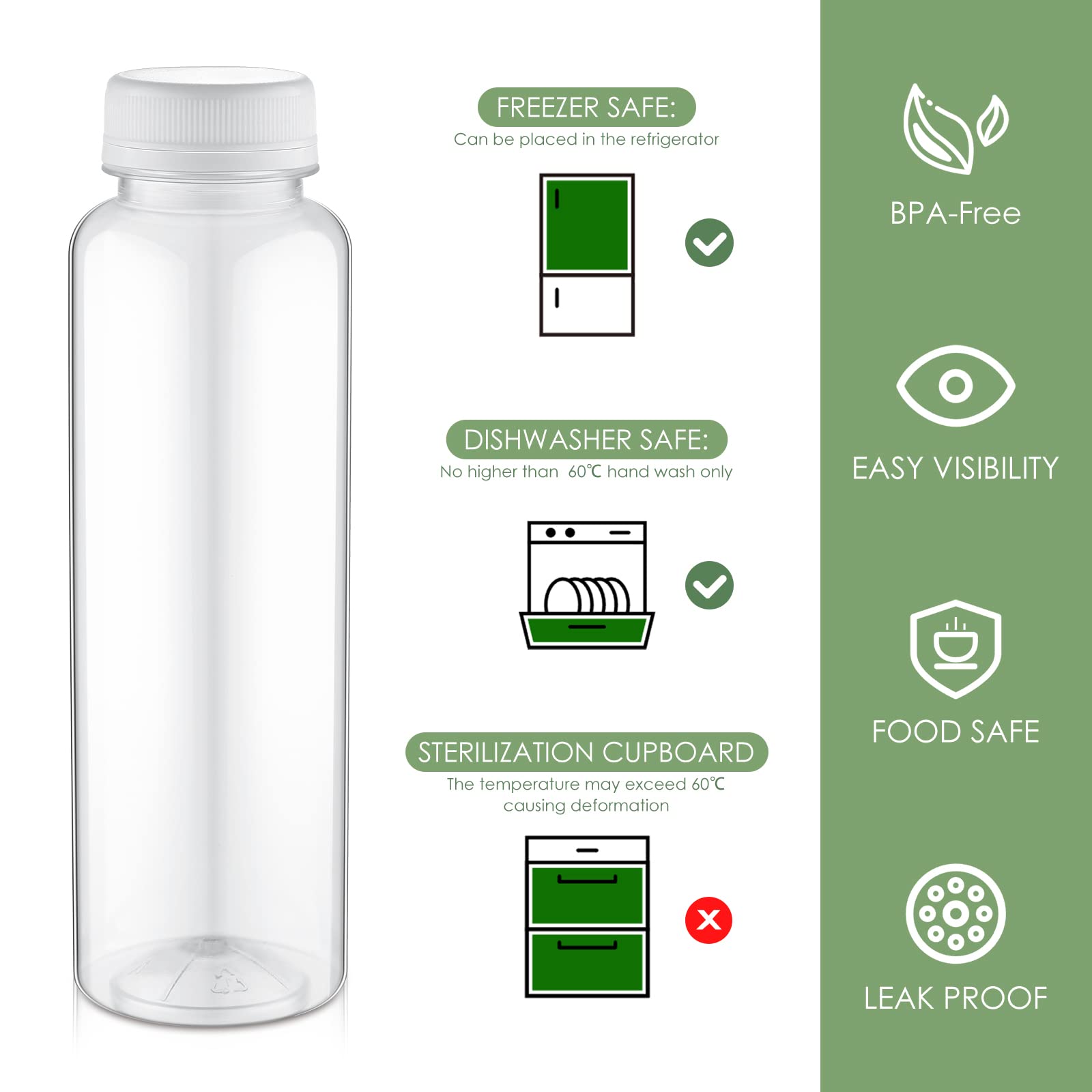 Tanlade Paquete de 200 botellas de plástico para jugo con tapas, recipientes transparentes reutilizables con tapas, botellas vacías de PET para bebidas a granel para jugos, batidos, bebidas,