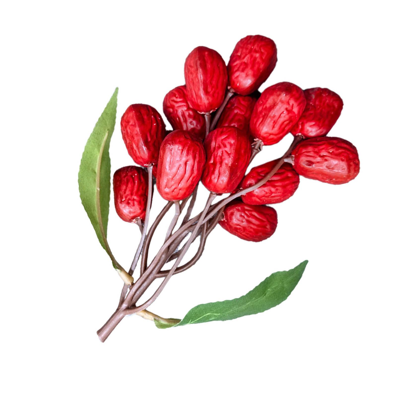 KUFptvaArtificial Reddates Realistic Jujube Ornament Simulated Dried Nut Model for Crafts and Photography Office Decorations, White