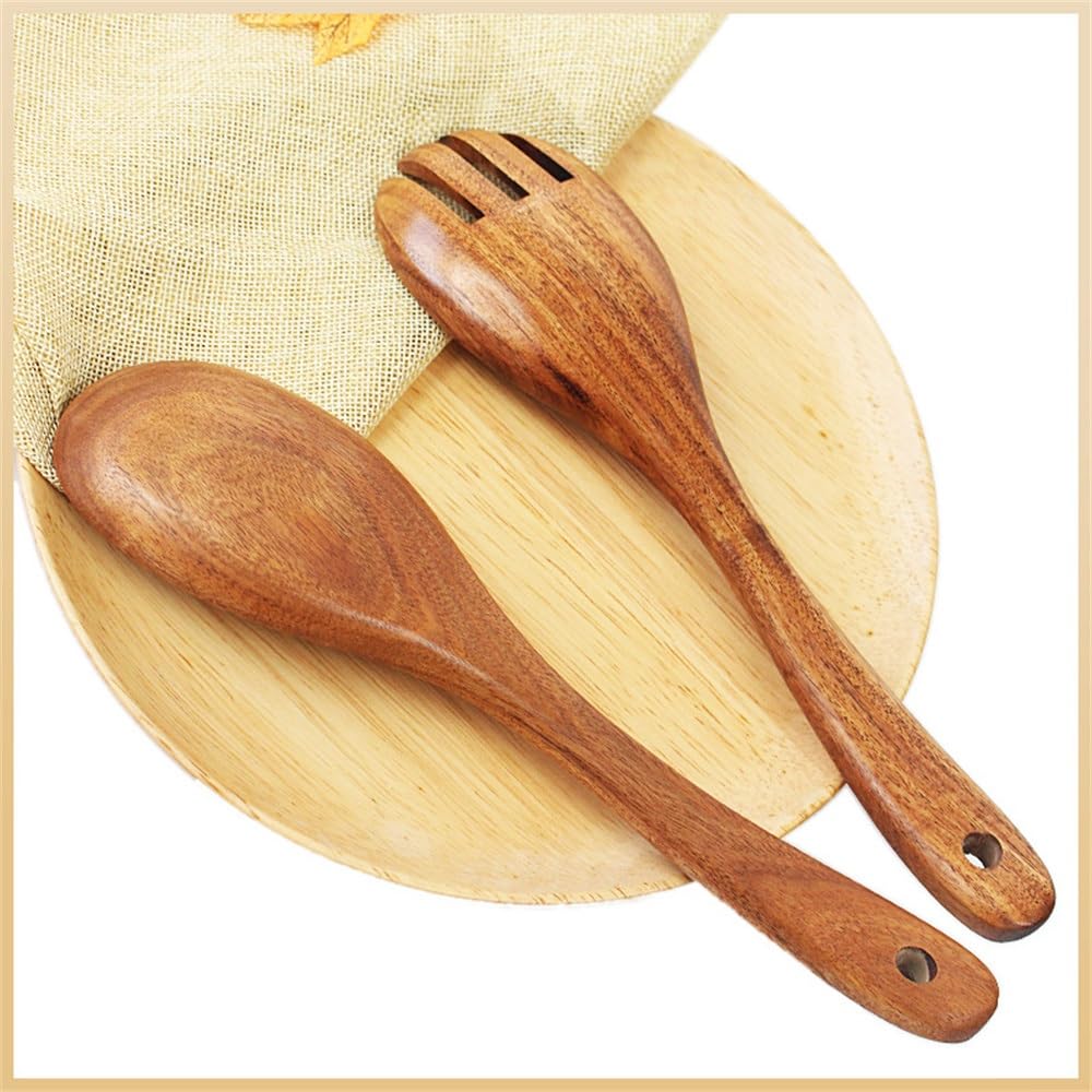 Salatgabel Löffel Salatlöffel- und -Gabel-Set aus Holz für Mischen von Fruchtnudelgerichten