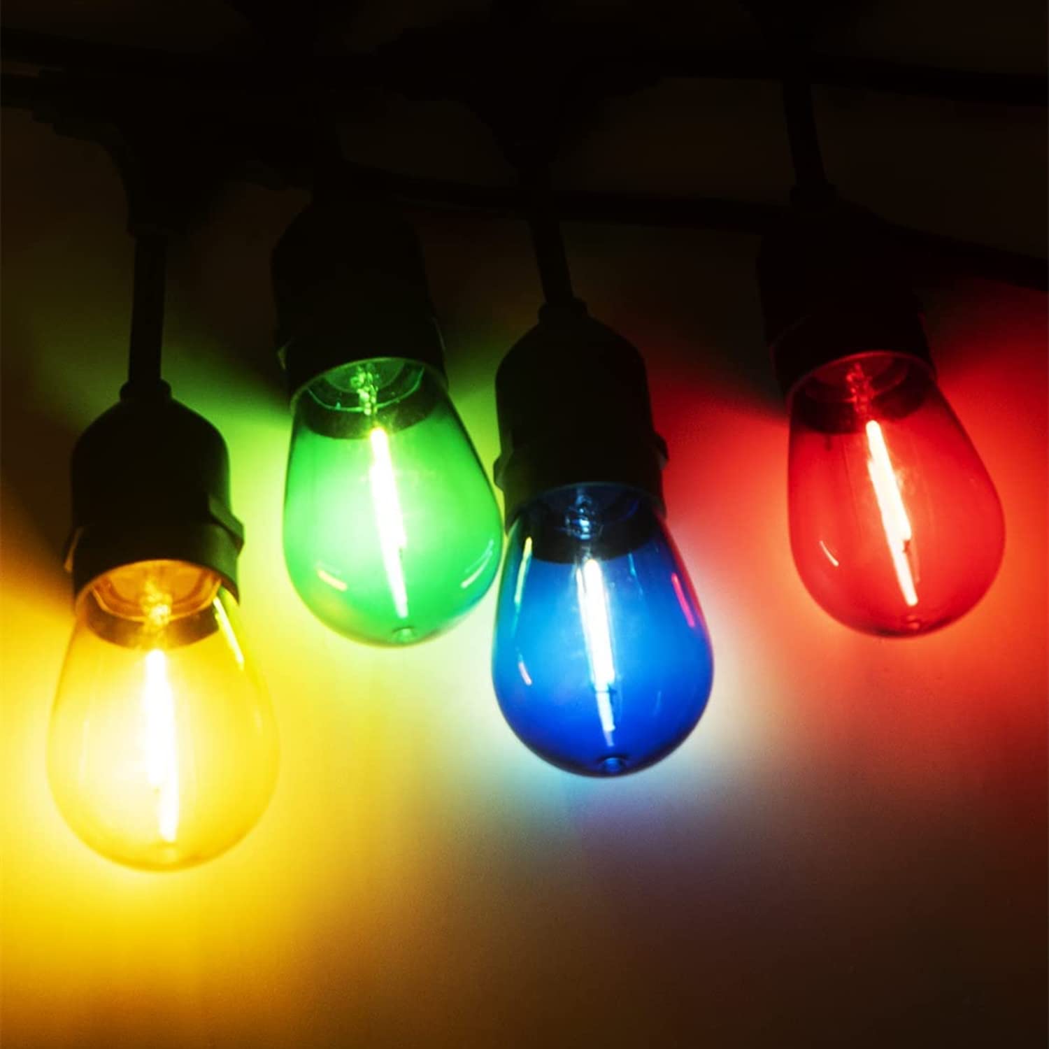 15 Stück S14 LED-Glühbirnen, blaue Weihnachts-Ersatzbirne, 1 W Lichterkette, Vintage-Edison-Kunststoff-Deko-Birne, E26-Sockel, Outdoor-Lichterkette, LED-Filament-Birne für Terrasse