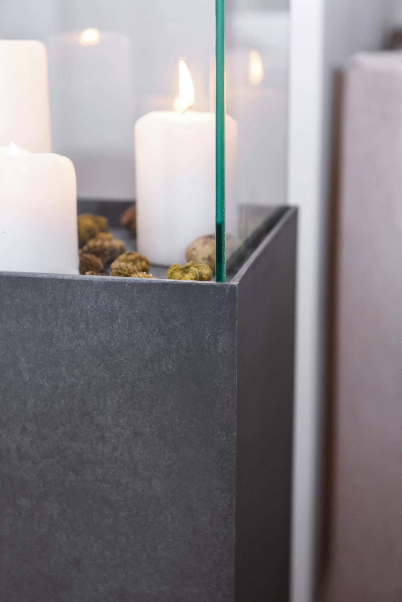 VIVANNO Windlicht-Säule Kerzenständer Deko-Laterne Candela Beton-Optik Anthrazit 80 cm hoch