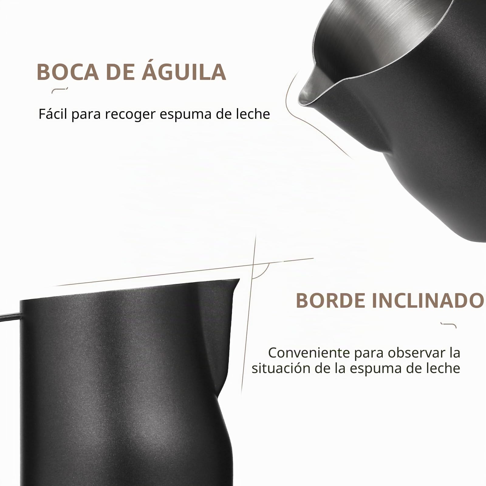 MHW-3BOMBER Jarra de leche espresso espumante al vapor, 350 ml, Turbo 304 de acero inoxidable con boquilla de águila, jarra barista, latte art (negro mate) P6007MB