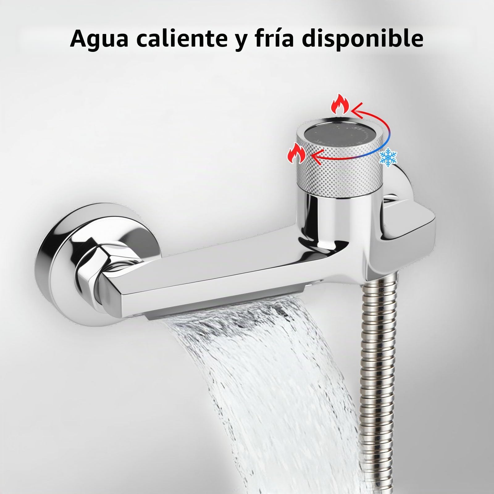 Grifo de bañera con termostato con 2 salidas, grifo de ducha con botón de seguridad, grifo mezclador para bañera y ducha, montaje en pared, cromado