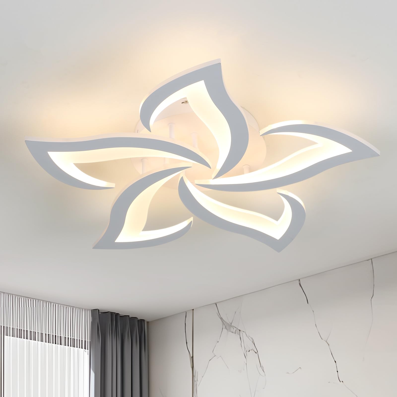 Dorlink Acrylic LED Ceiling Light, 60W 5400LM 3000K Warm White CRI80 Modern Flush Ceiling Light Fitting for Living Room Bedroom Dining Room, Wrought Iron, White 58x58cm