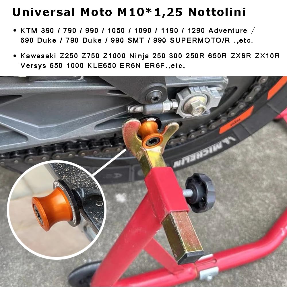 2pcs Moto Diabolos M10*1.25 10mm Bobine Universel pour Duke 125 390 RC125 RC390 Z750 Z1000 Ninja 250 400 ER-6N ZX10R ZX6R FZR 1000 400 600R-Orange