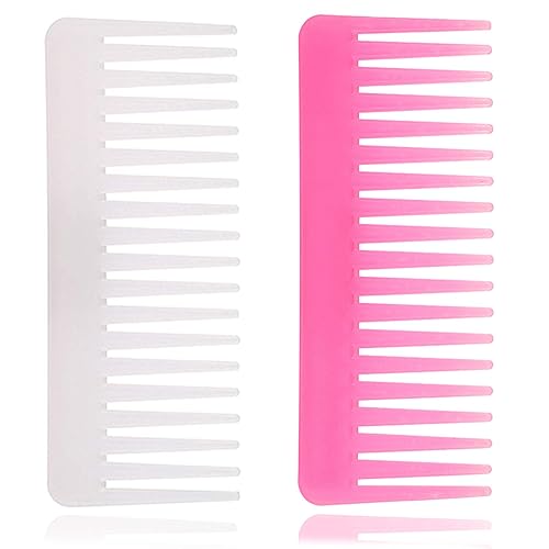 Peine de dientes anchos para cabello rizado, cabello seco y húmedo, sin mango, peine desenredante para peinar con champú (coral claro, 2 piezas)