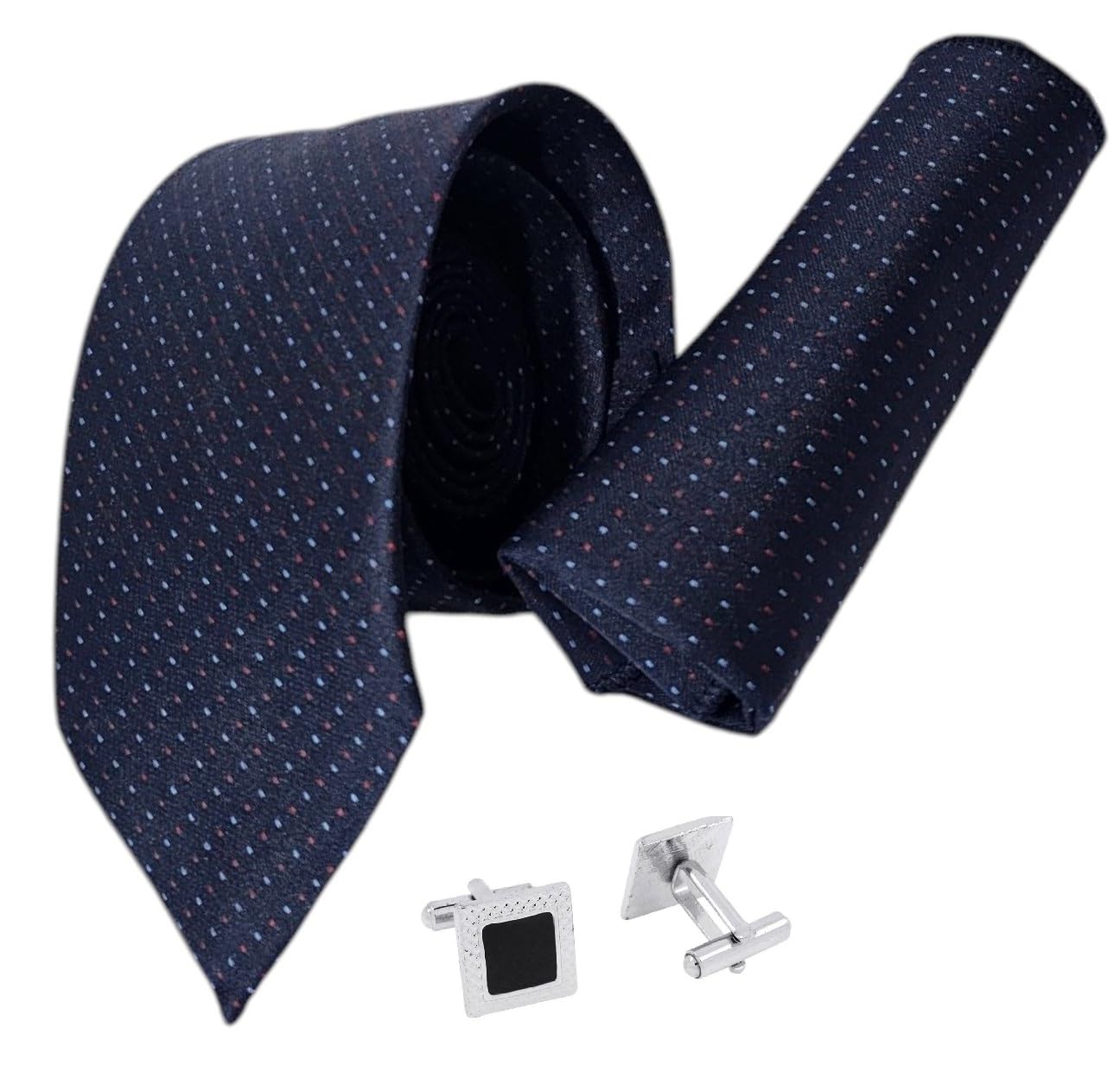 Premium Italian Silk Tie, Pocket Square & Square Brass Cufflinks Combo Set for Men | 2.75 Inch Tie, 10x10 Inch Pocket Square | Formal & Wedding Gift Set in Elegant Box TP-27-image-39