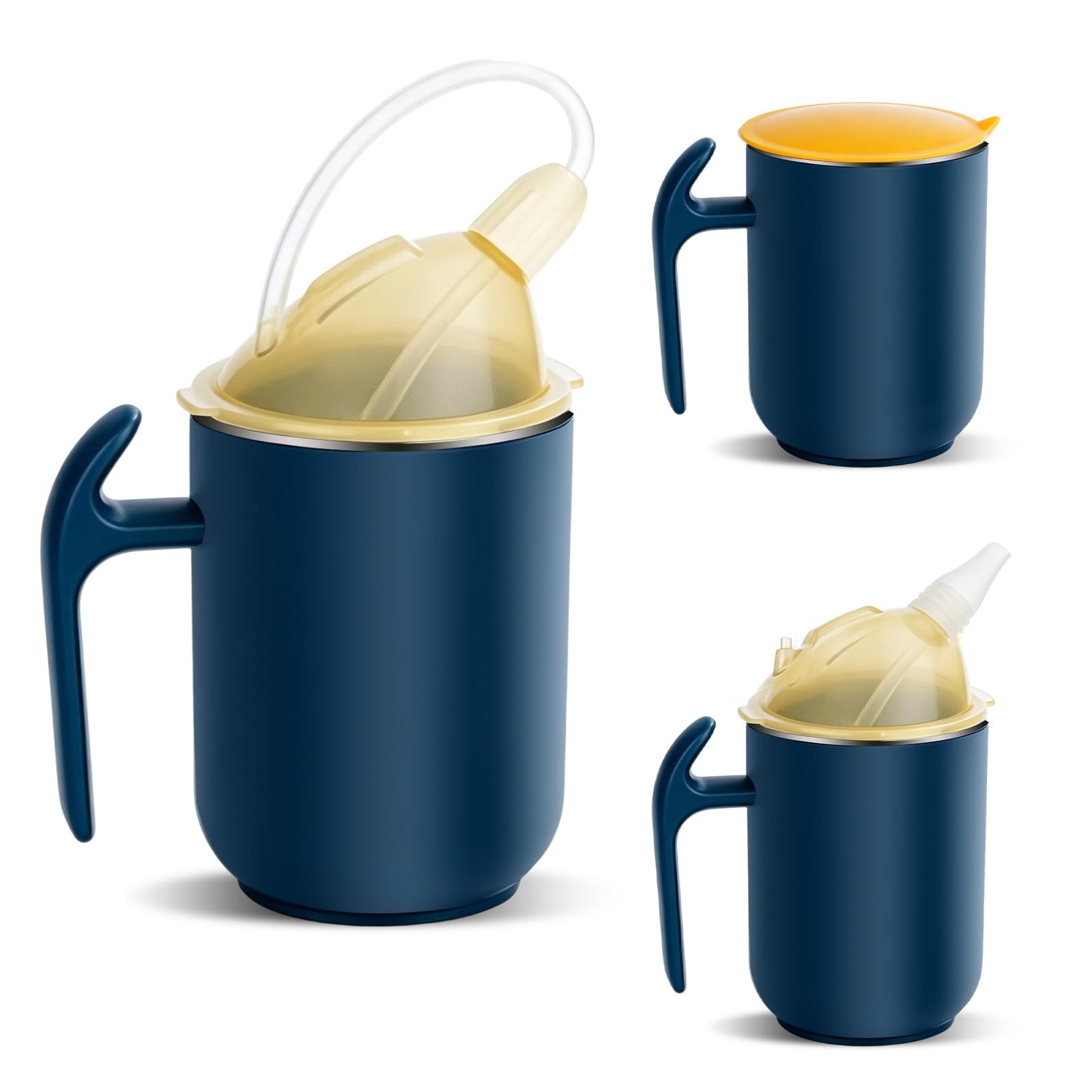 Tazza 3 in 1 con beccuccio per anziani, con manico, 400 ml, per adulti, a prova di perdite, in acciaio inox, adatta per anziani, pazienti, disabili, donne incinte