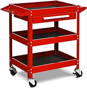 Goplus 3 Tier Rolling Tool Cart, 330 LBS Capacity Heavy Duty Utility Cart Tool Organizer with Storage Drawer, Industrial Commercial Service Tool Cart for Mechanics, Garage, Warehouse & Repair Shop
