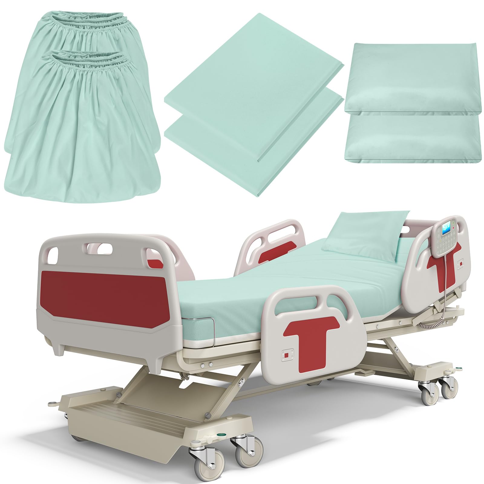 Moukeren Hospital Bed Sheets Set Deep Pocket Fitted Sheet 36 with Elastic All Around Easy Care Knitted Jersey for Home/Nursing Home
