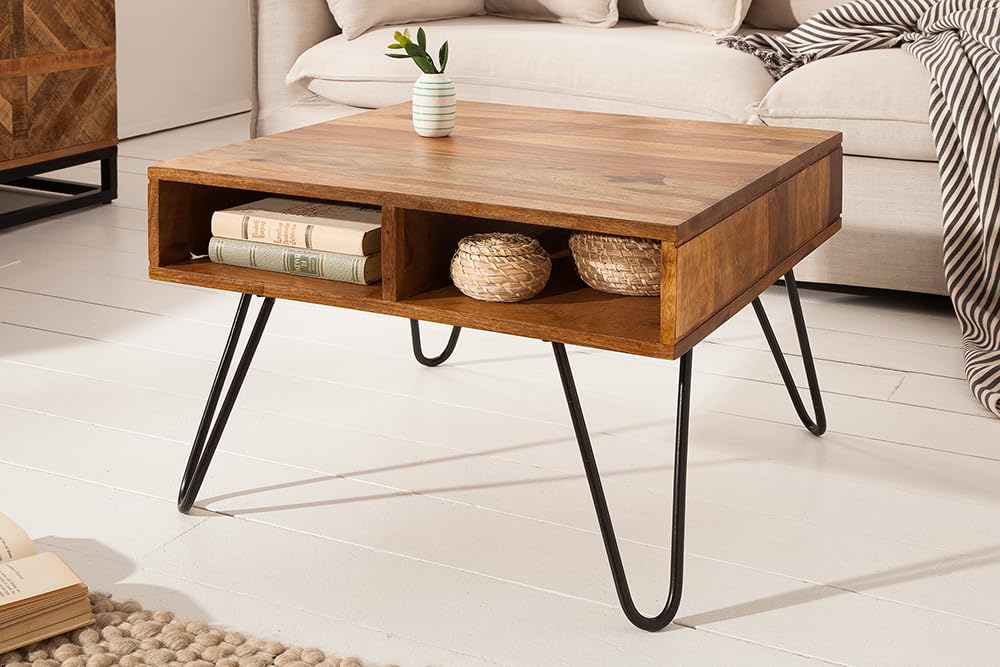 Couchtisch SCORPION 60cm - schwarz natur - Sheeshamholz - robust | Stauraum, Massivholz, Unikat, individuelle Maserung, angenehme Haptik, Metallgestell, Retro Look