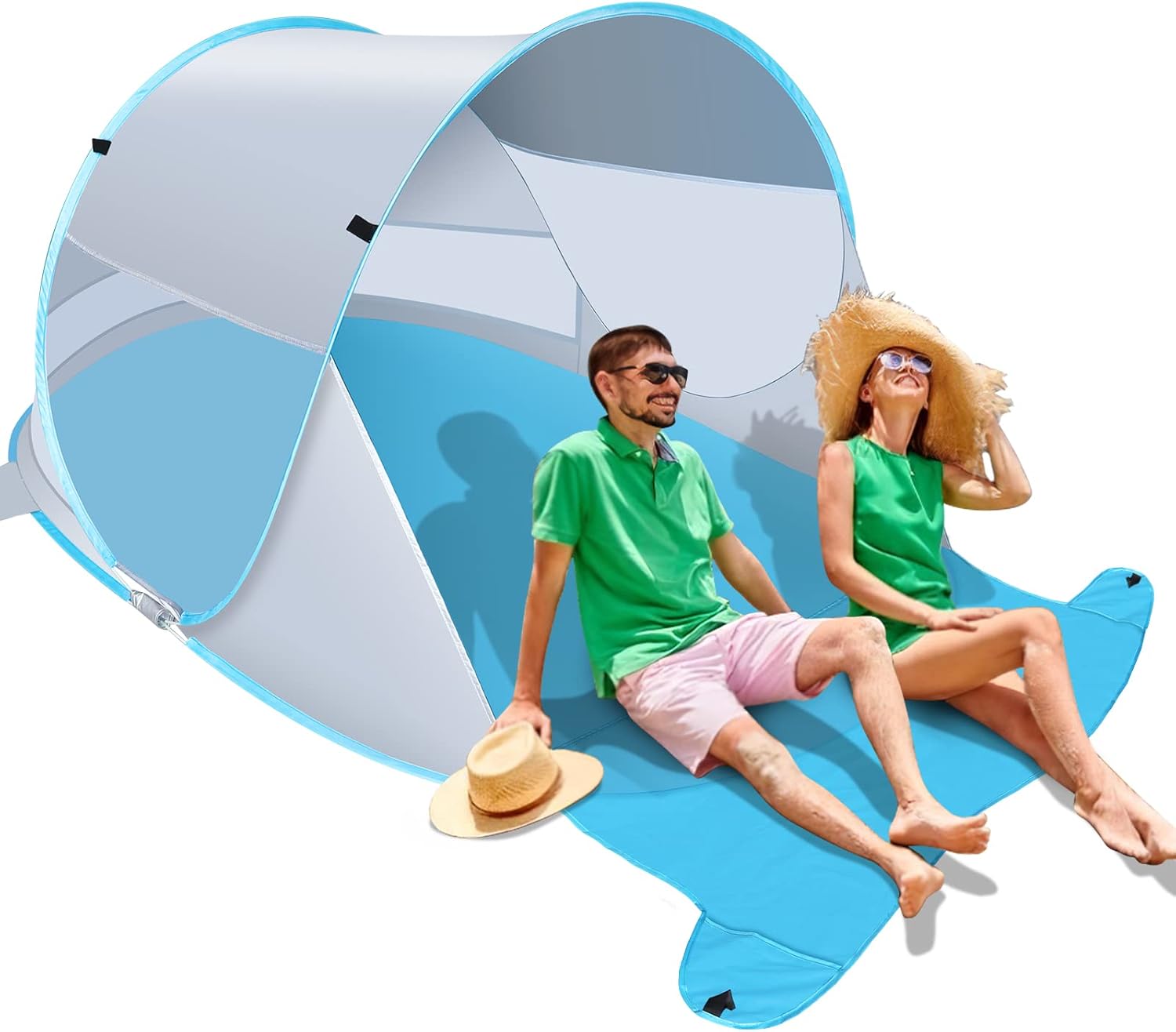 Large Automatic Instant Pop Up Beach Tent, UPF 50+ Portable Sun Shelter Anti UV Beach Umbrella Baby Tent with Carrying Bag Fit for 2 Person (Silver)