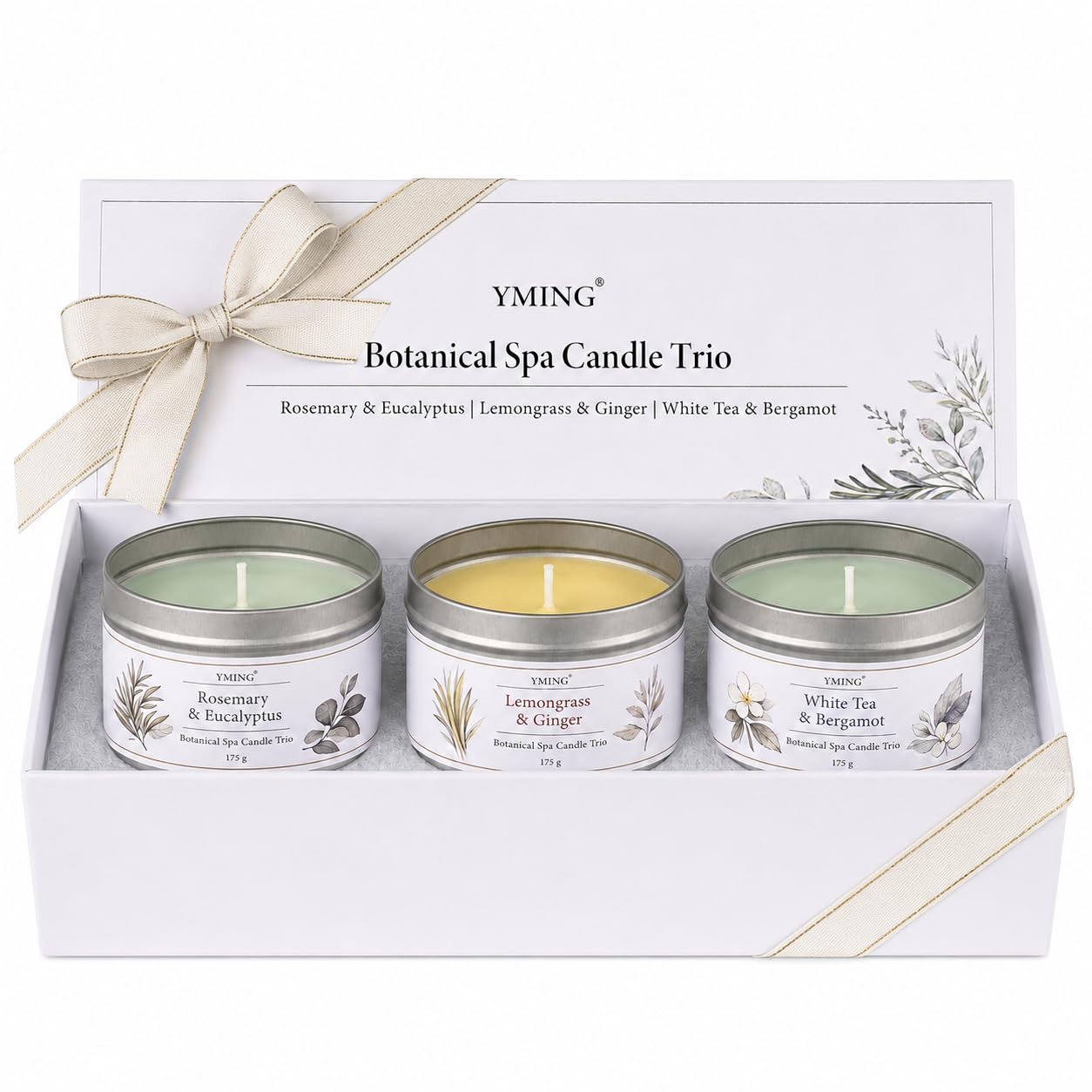 YMING Scented Candle Gift Set for Women, 3 x 175 g Soy Wax Candle Tins