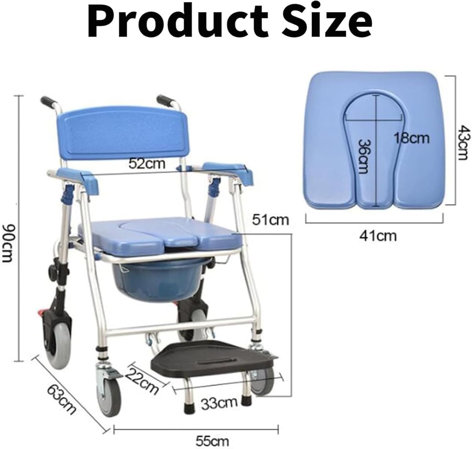 Sedia Comoda WC per Anziani con Rotelle, Sedia WC per Disabili Pieghevole, Sedia per Doccia Disabili, Sedia a Rotelle con Braccioli Poggiapiedi per Anziani, Portata 150 kg