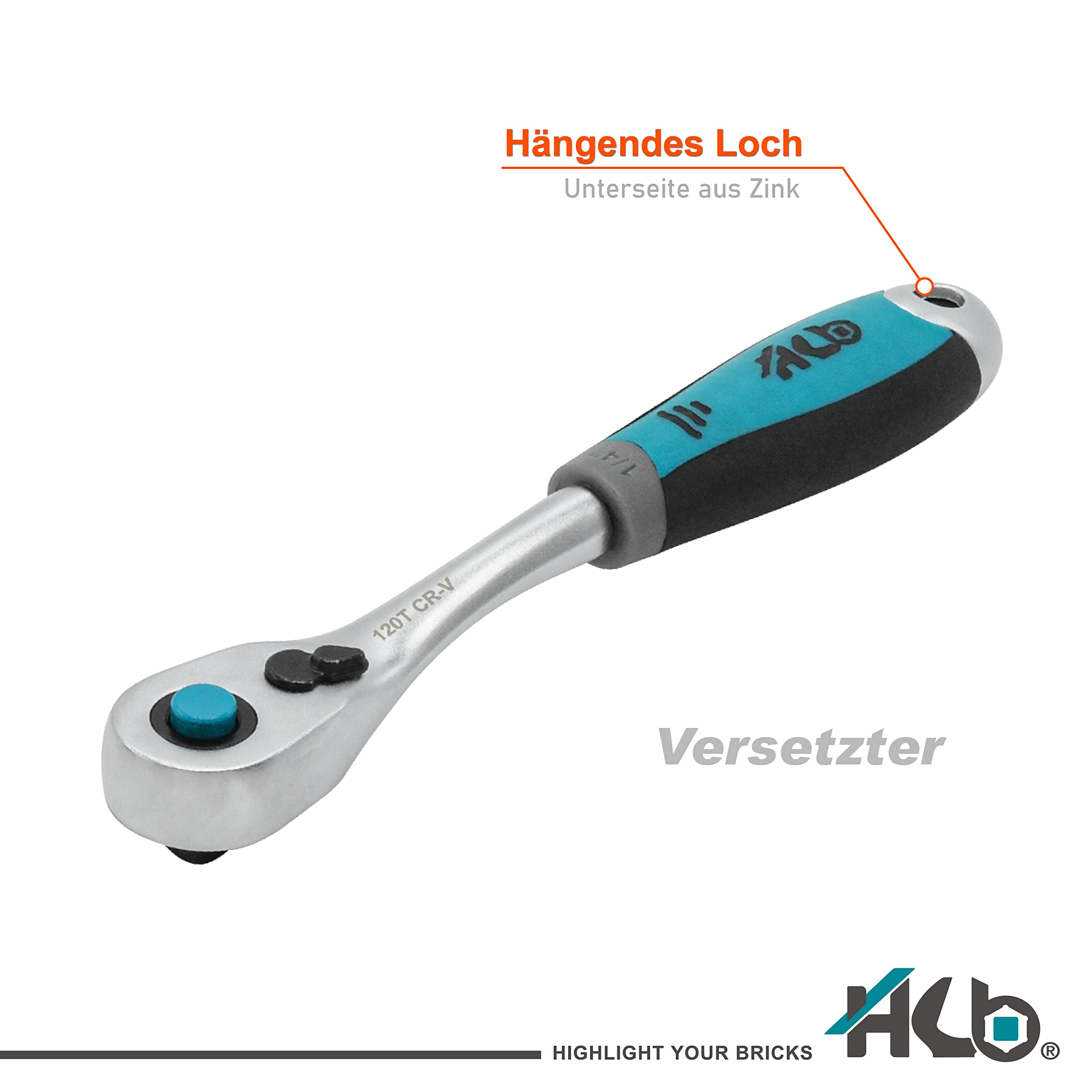 HB AKM017-G Juego Carraca 120 Dientes 42 Piezas 1/4" CR-V & S2 | Llaves de Vaso y Bits Profesionales Mecánico Automoción Taller Bricolaje | Maletín Plástico con Cierre Metálico – Hecho en Taiwán