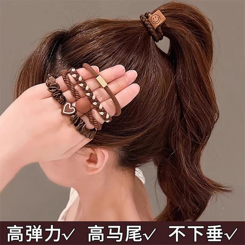 Hair Ties Set of 20, Elastic Hair Scrunchies with Storage Case, No-Slip Hair Bands for Women, Brown and Black (Brown2)