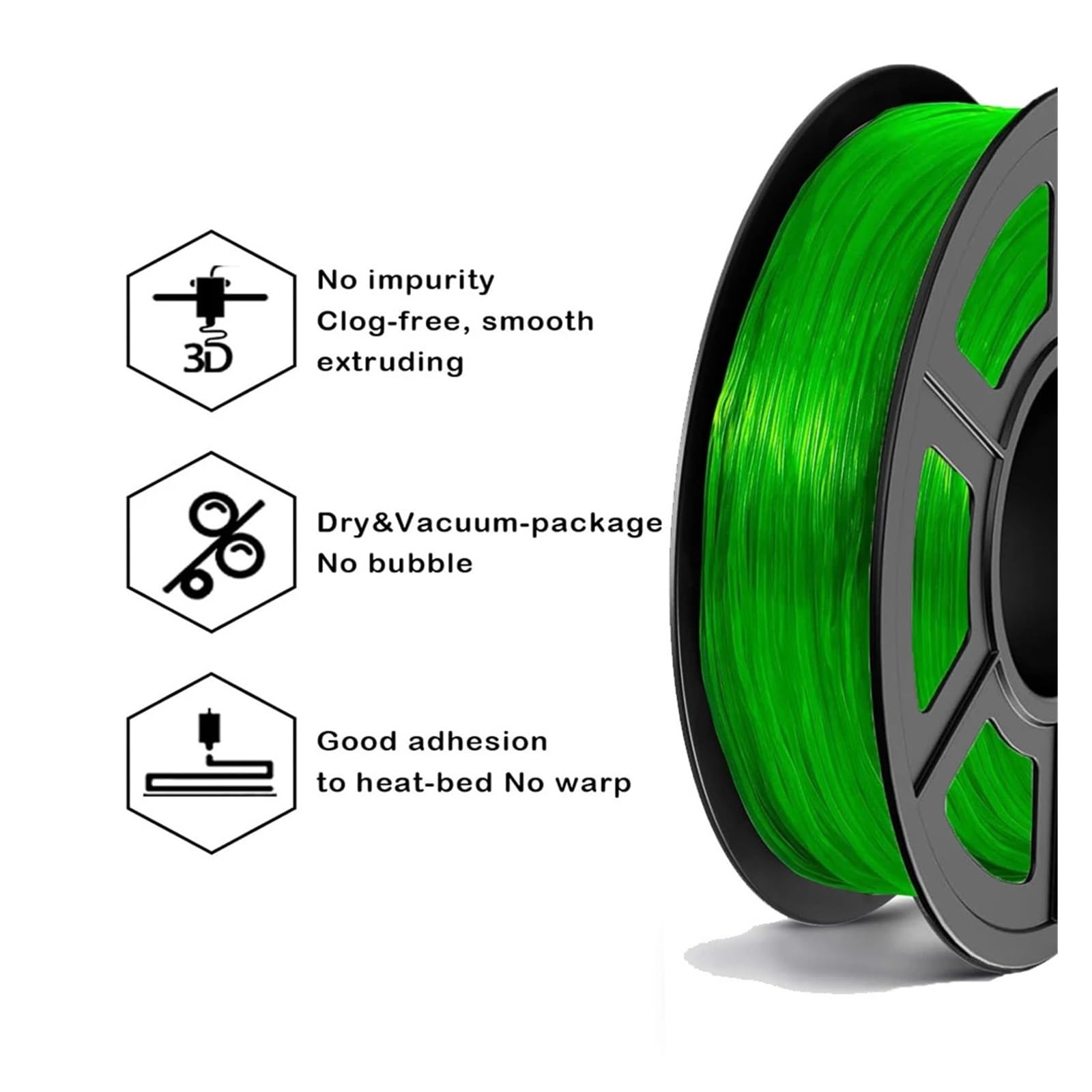 95A 3D-Druckerfilament 1 kg, klares TPU und klares grünes TPU 1,75 mm, 200 g/400 g/1000 g Rolle(Transparent 1000g)