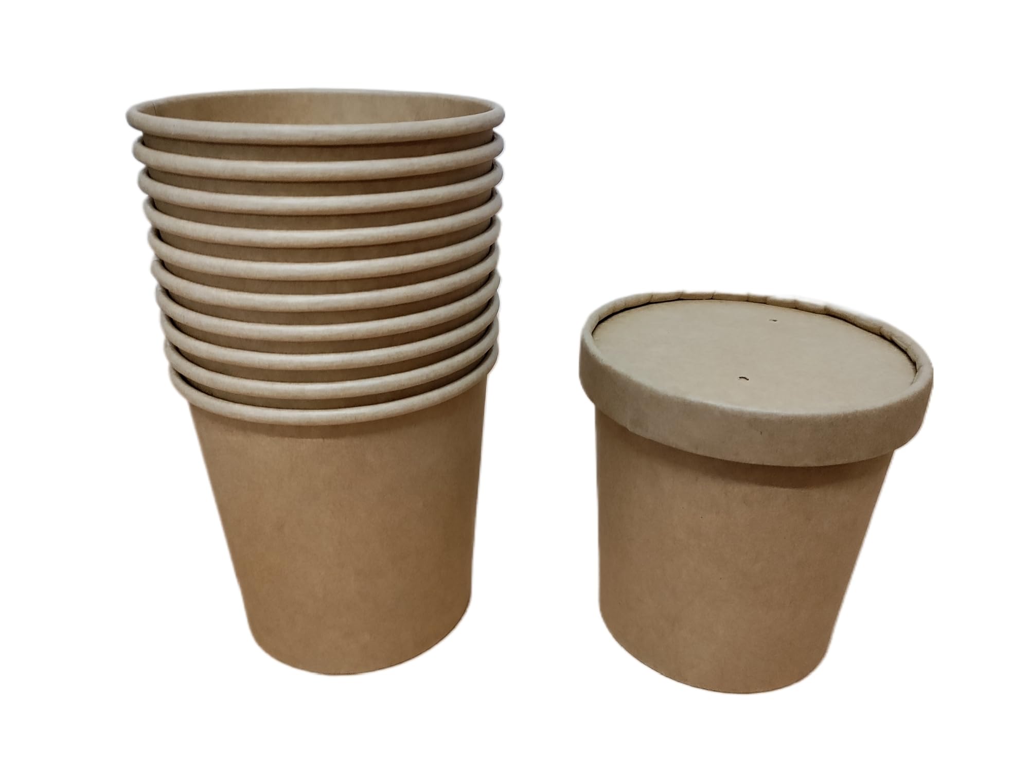 Foglish Home & Garden Kraft Soup Containers with Lids, 12oz (350ml) Disposable Takeaway Tubs for Ice Cream, Brown, Pack of 20