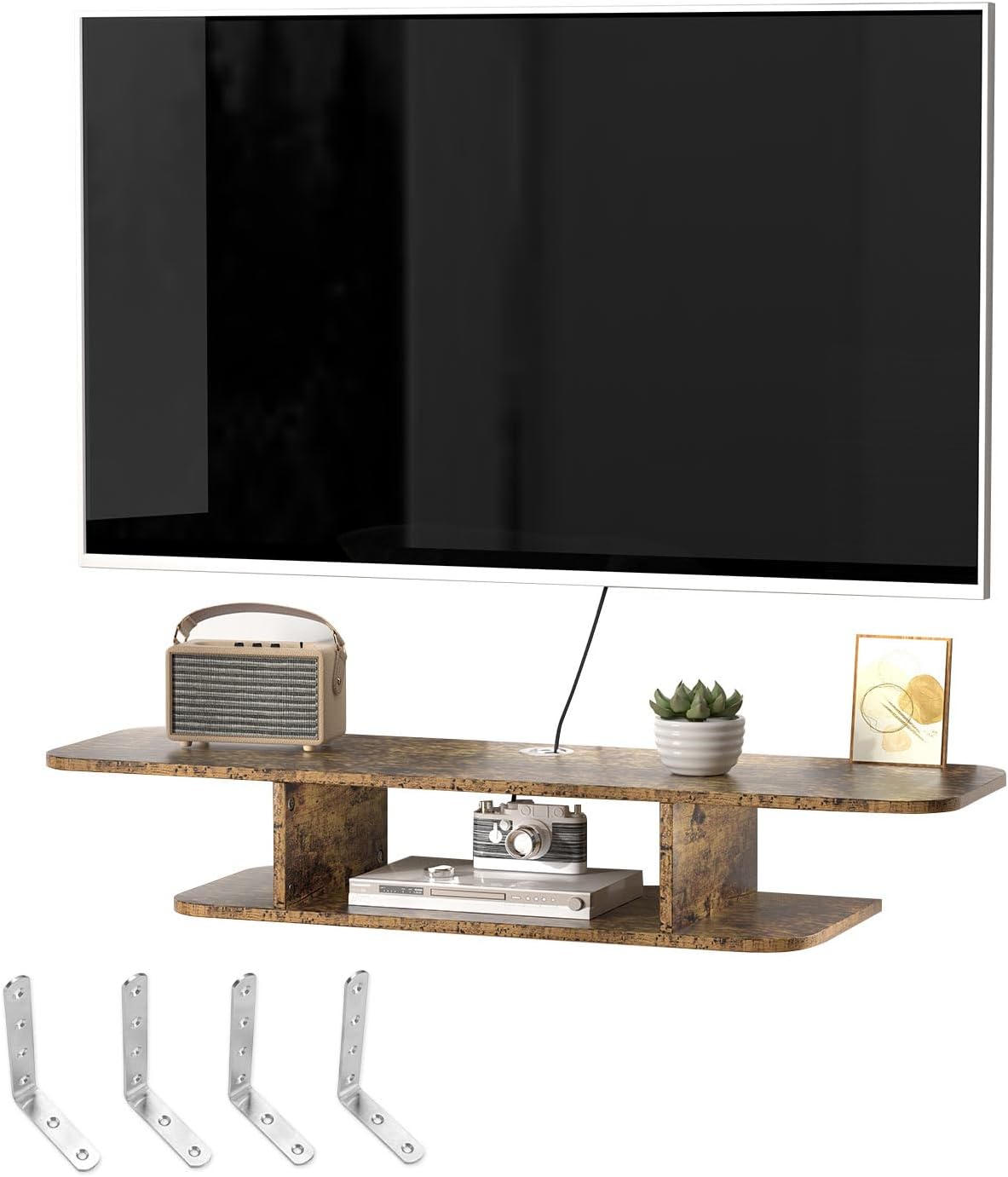 GHC Floating TV Stand, Wall Mounted Entertainment Center and Cabinet Shelf, TV Console with Storage, Media Console for DVD Player, Space-Saving Under TV Shelf for Bedroom (Rustic Brown)