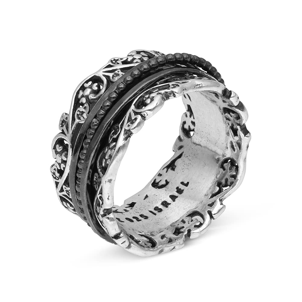 Paz Creations 925 Sterling Silver Spinner Ring for Woman, Anxiety Fidget Rings Hand Crafted, Vintage Style, with 1 Year Warranty