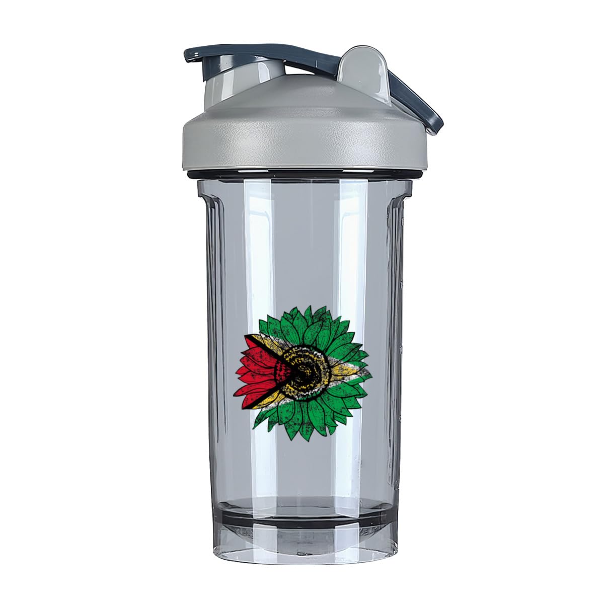 Vintage Sunflower Guyana Guyanese Flag 18 Ounce Shaker Cup,Fashion Theme Pattern Shaker Bottle Leak-proof Workout Shake Bottles 500ML/18 oz Perfect for Pre Workout Gray 0