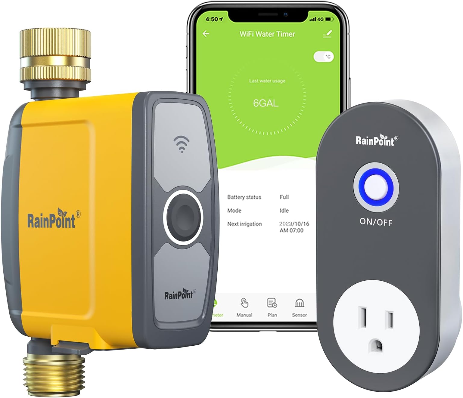 WiFi Water Timer, Smart Sprinkler Timer Hose Timer WiFi Irrigation Controller, Smart Sprinkler System Valve, APP & Voice Control, Weather-Based Automatic Rain Delay, Brass Inlet & Outlet