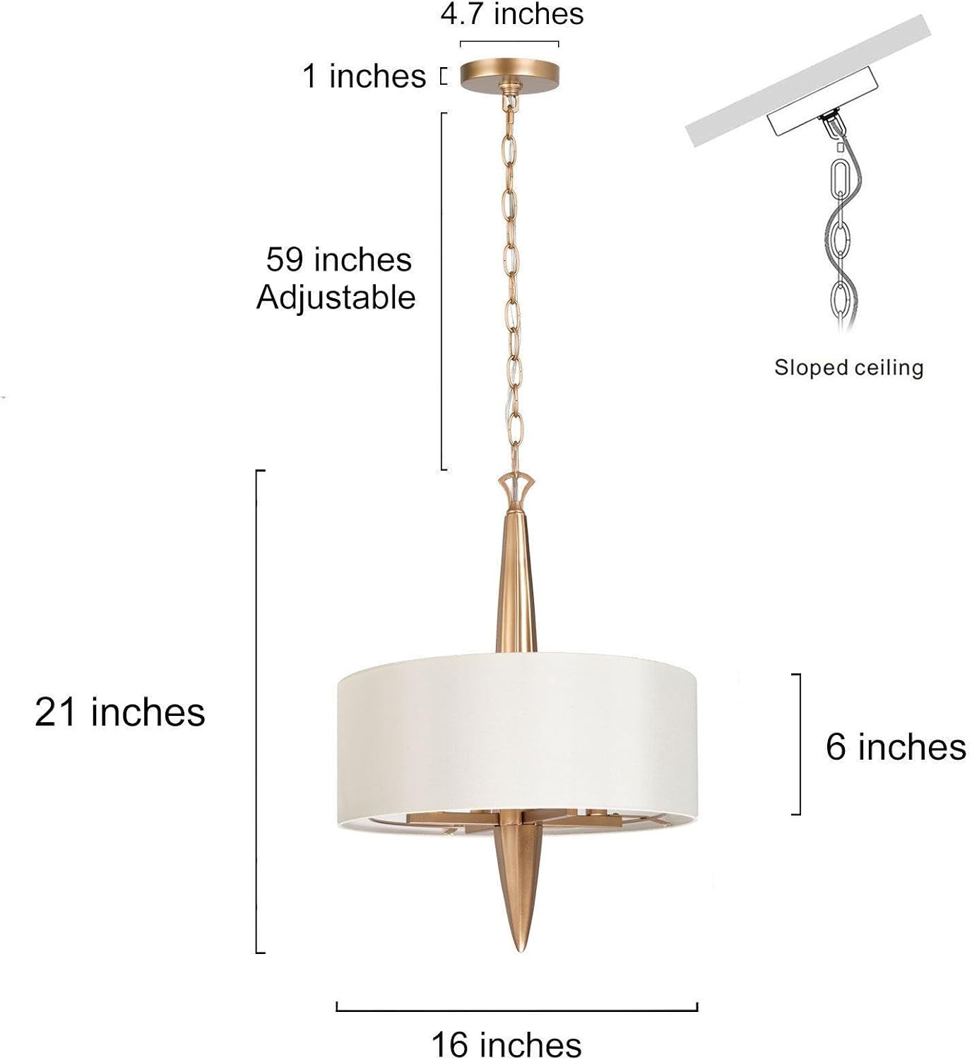 KSANA Chandeliers for Dining Room, 4 Light Modern Gold Drum Chandelier Light Fixture with White Fabric Shade Dining Room Light Fixture for Kitchen Hallway Bedroom Entryway, 16" W