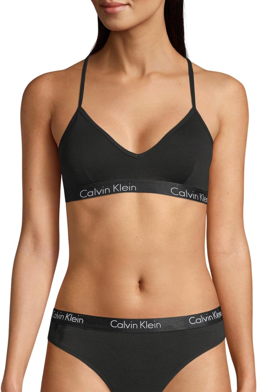 Calvin Klein レディース モーティブコットン ライトライニング ブラレット, ブラック, X-Large