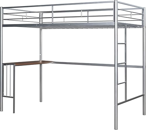 Miniatura 4 de Cama tipo loft individual con escritorio, loft de metal para niños, marco de litera de metal con escalera, no necesita somier (plateado)